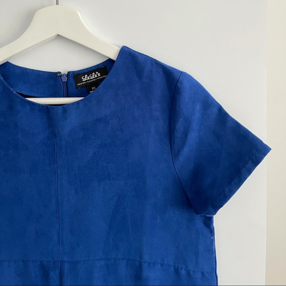 Lulu’s blue suede mini shift dress